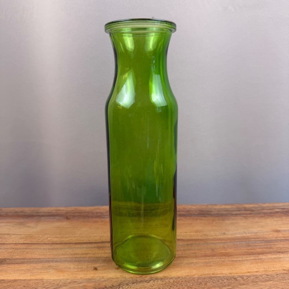Vintage Green Glass Carafe Vase Mid Century Modern Emerald Milk Bottle 8.25"